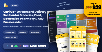 CartiGo – On-Demand Delivery eCommerce Flutter App | Customer, Store Rider Apps + Laravel