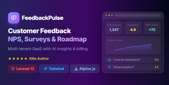 FeedbackPulse SaaS - Customer Feedback, NPS, Survey, Roadmap Changelog Platform with AI FeedbackPulse SaaS - Customer Feedback, NPS, Survey, Roadmap Changelog Platform with AI