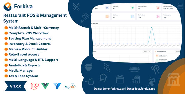 Forkiva – Restaurant POS Management System (Laravel + Vue.js) Forkiva – Restaurant POS Management System (Laravel + Vue.js)