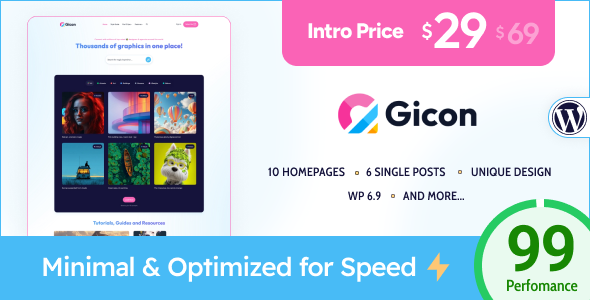 Gicon - Modern Lightweight Blog for WordPress Gicon - Modern Lightweight Blog for WordPress