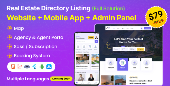Homeco - Real Estate Directory Listing Laravel Script with Flutter Mobile App (Bundle)