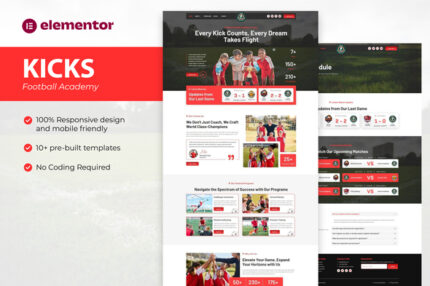Kicks - Football Academy Elementor Template Kit