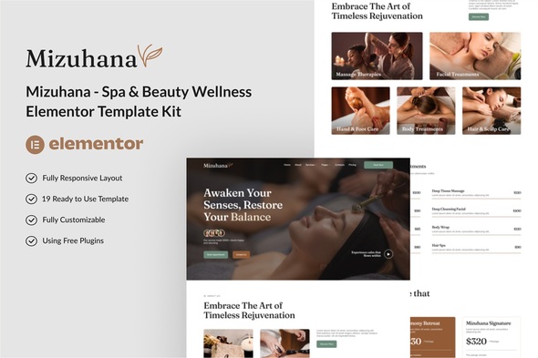 Mizuhana - Spa Beauty Wellness Elementor Template Kit