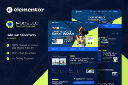 Podello - Padel Club Community Elementor Template Kit