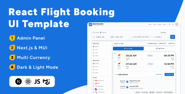 Reactflights - Next.js Flight Booking UI Template with Admin Dashboard