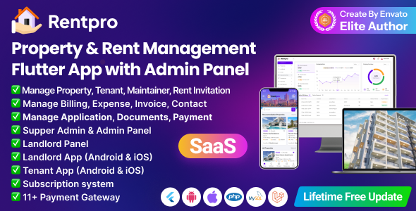 RentPro Best Property Rent Management Software with Laravel Admin + Flutter Mobile App