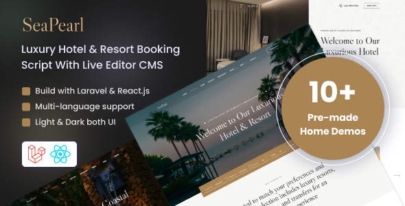 SeaPearl - Luxury Hotel Resort Booking Script With Live Editor CMS