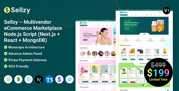 Sellzy – Multivendor eCommerce Marketplace Node.js Script (Next.js + React + MongoDB)