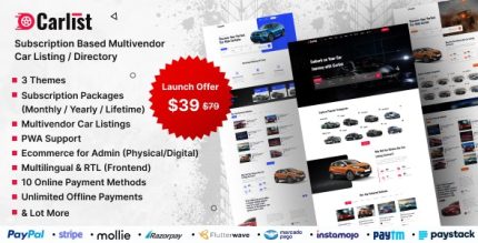 Carlist - Multivendor Car Listing / Dealer / Directory Website (Subscription Based)