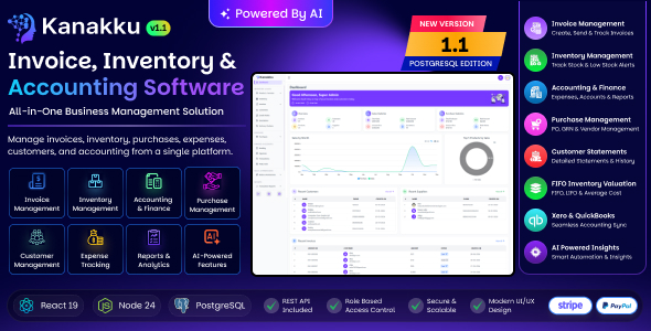 Kanakku — Invoice, Inventory Accounting Software, built on React + Node.js (AI Powered)