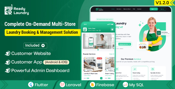 ReadyLaundry App Website with Admin Panel | Multi-Store Laundry Booking System | On-Demand Laundry