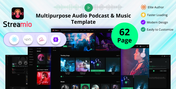 Streamio - Multipurpose Audio Podcast Music React Next JS Template